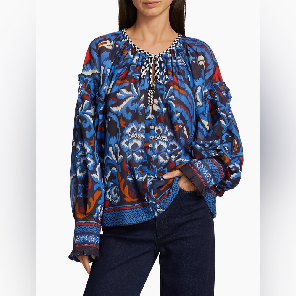 FARM Rio Toucans Scarf Printed Blouse size S